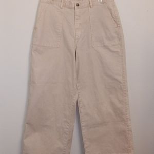 Pink Denim High Rise Wide Leg Cropped Jeans